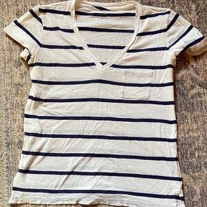 Madewell Navy and White Striped V-Neck Tee